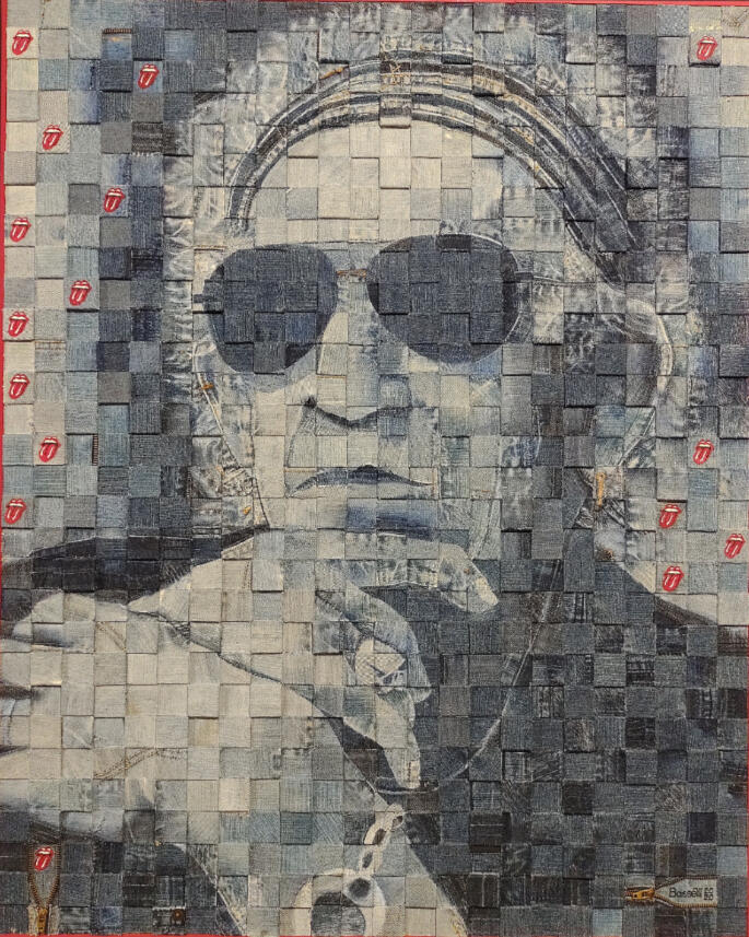 &quot;Caballos salvajes&quot;. Homenaje a Keith Richards. Jean desteñido. 93 x 76 cm.