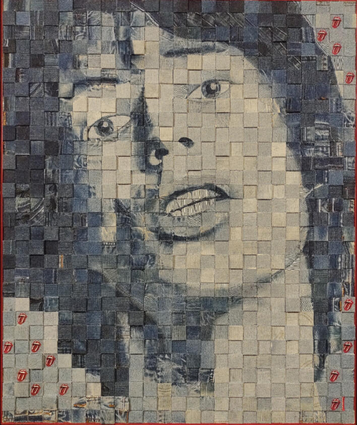 "Satisfaccion". Homenaje a Mick Jagger. Jean desteñido. 93 x 76 cm.