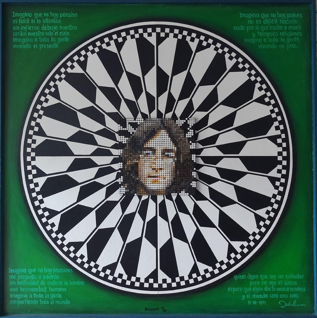 "Hermano John". Homenaje a John Lennon. Óleo y acrilico sobre tabla, carton y foamboard. 103 x 103 cm.