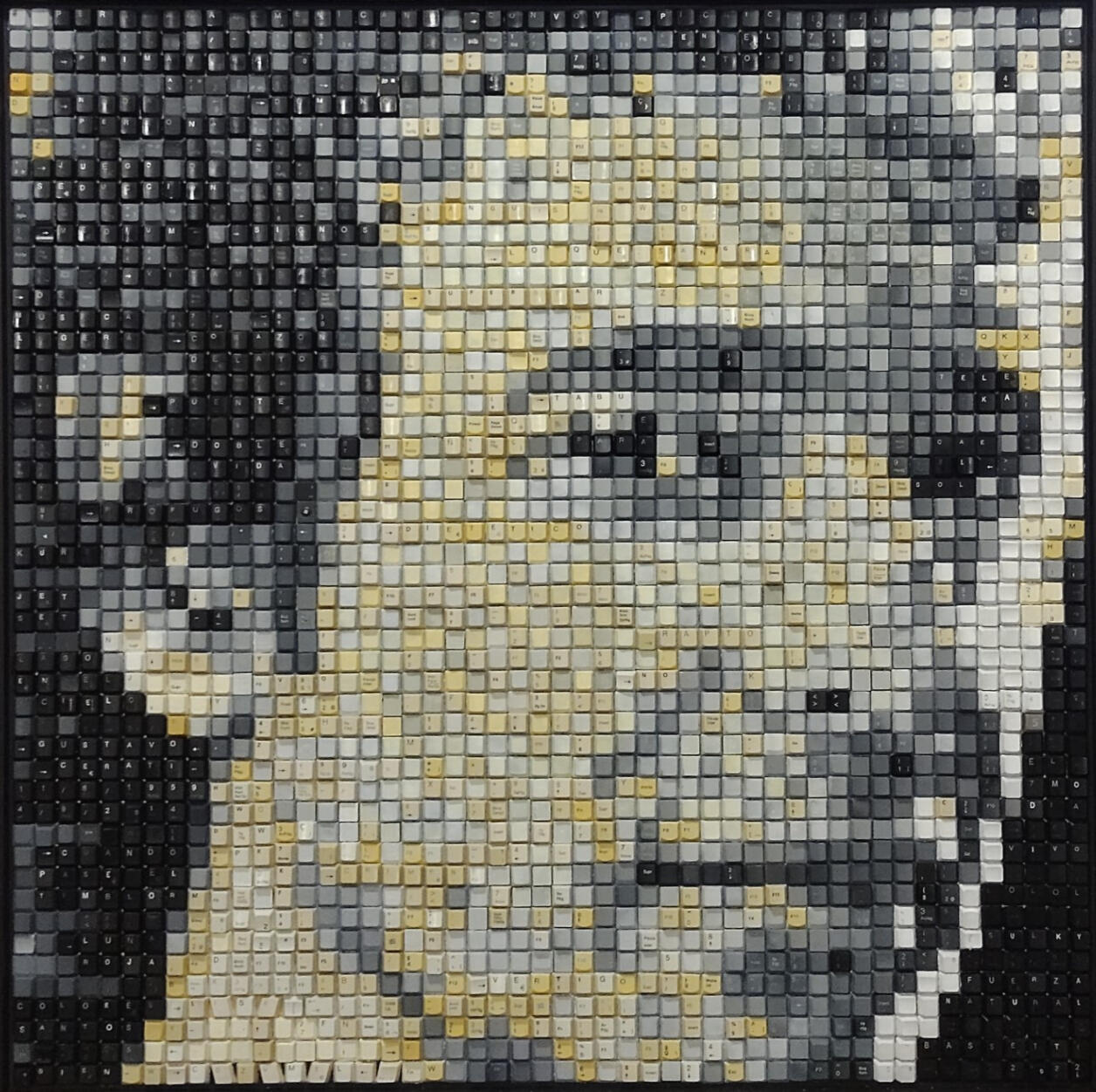 "Lago en el cielo". Homenaje a Gustavo Cerati. Teclas de computadora. 95 x 95 cm.