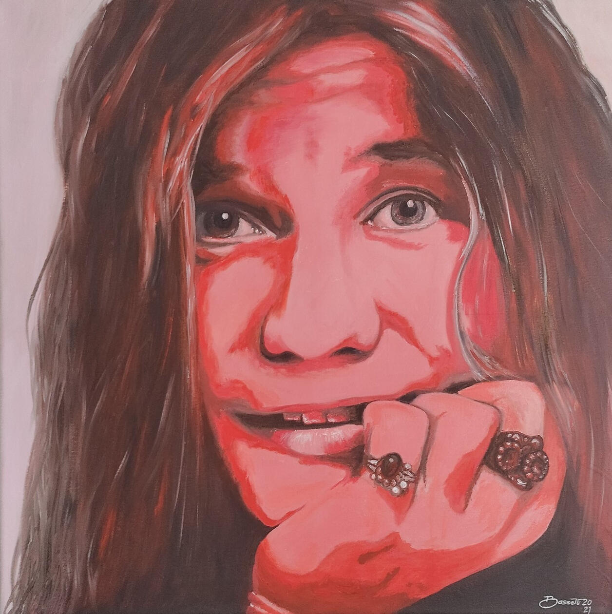 &quot;Fuego&quot;. Homenaje a Janis Joplin. Óleo sobre tela. 50 x 50 cm.