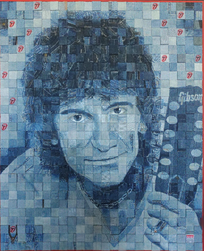 &quot;Wood on canvas&quot;. Homenaje a Ronnie Wood. Jean desteñido. 93 x 76 cm.