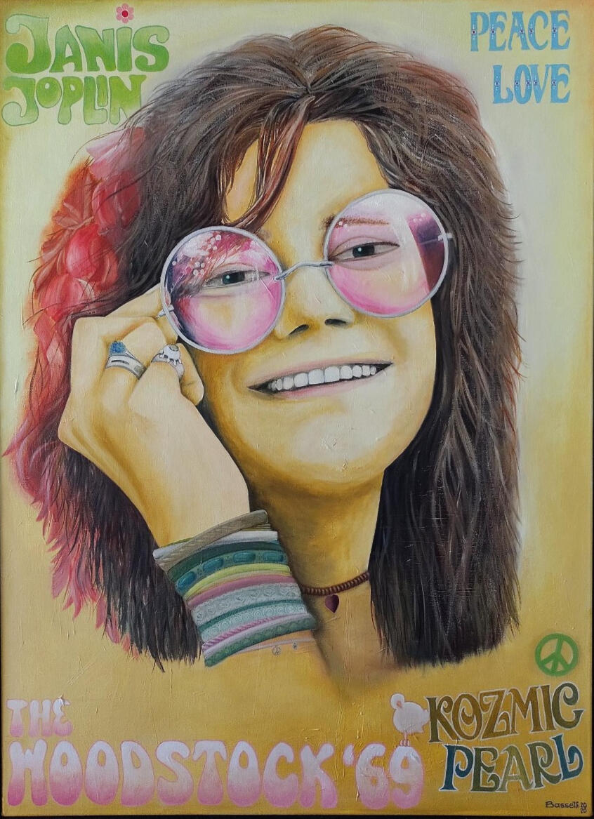 &quot;Bruja cosmica&quot;. Homenaje a Janis Joplin. Óleo sobre tela. 113 x 83 cm