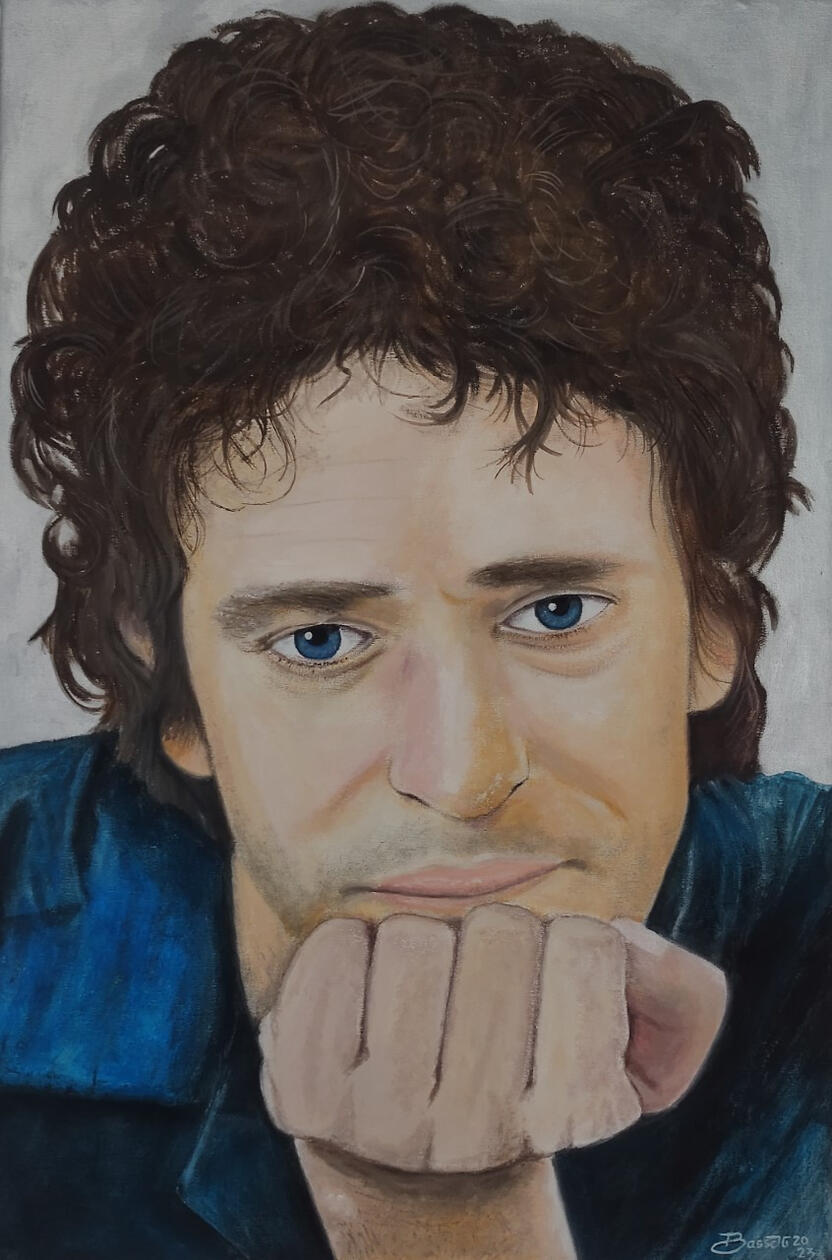 "El hombre alado". Homenaje a Cerati. Oleo sobre tela. 40 x 60 cm.