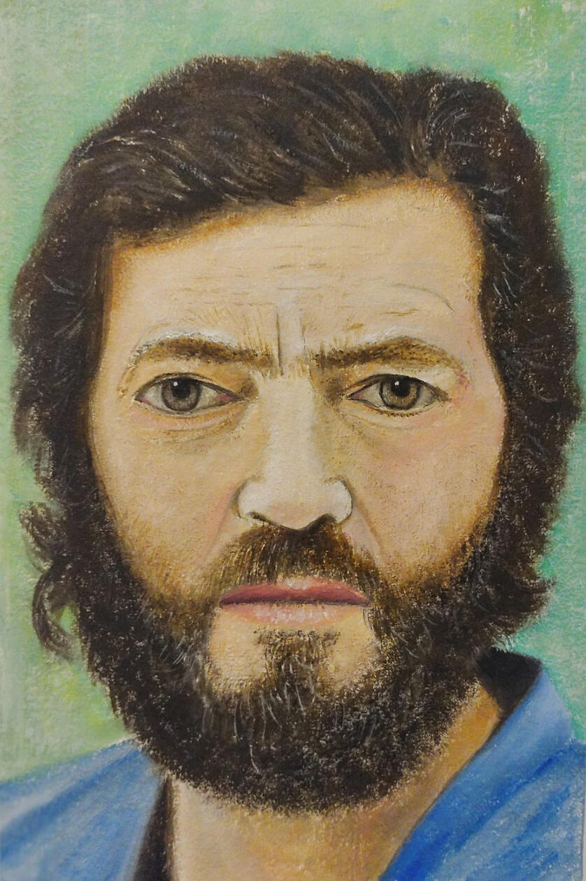 "Julio Cortazar". Oleo sobre tela. 20 x 30 cm.
