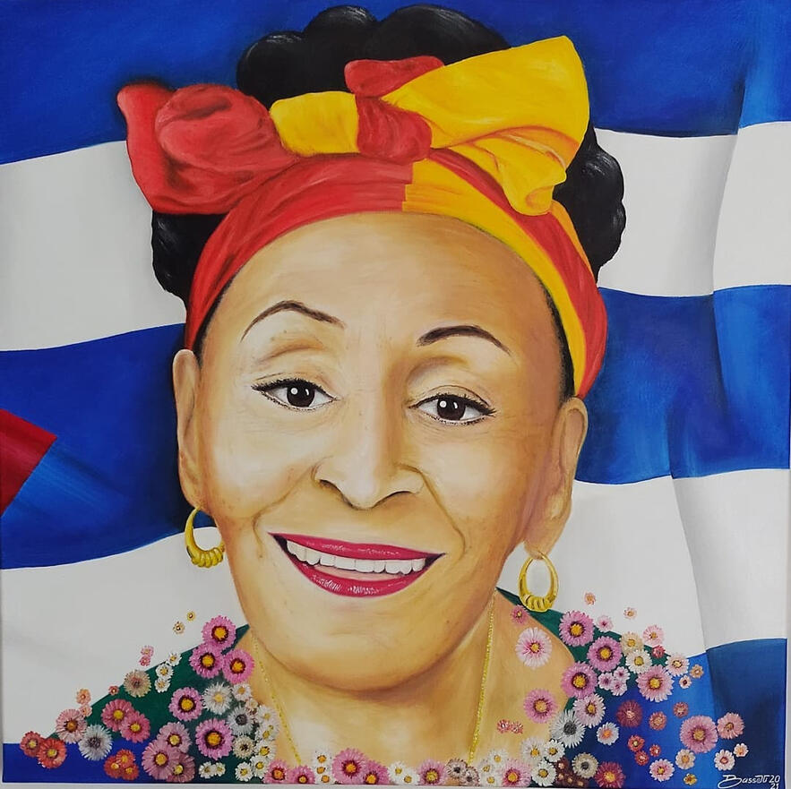 "La diva". Homenaje a Omara Portuondo. Triptico "Buena vista social club". oleo sobre tela. 70 x 70 cm