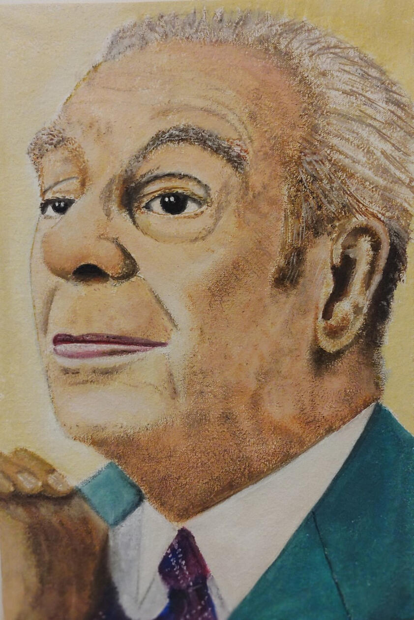 "Jorge Luis Borges". Oleo sobre tela. 20 x 30 cm.
