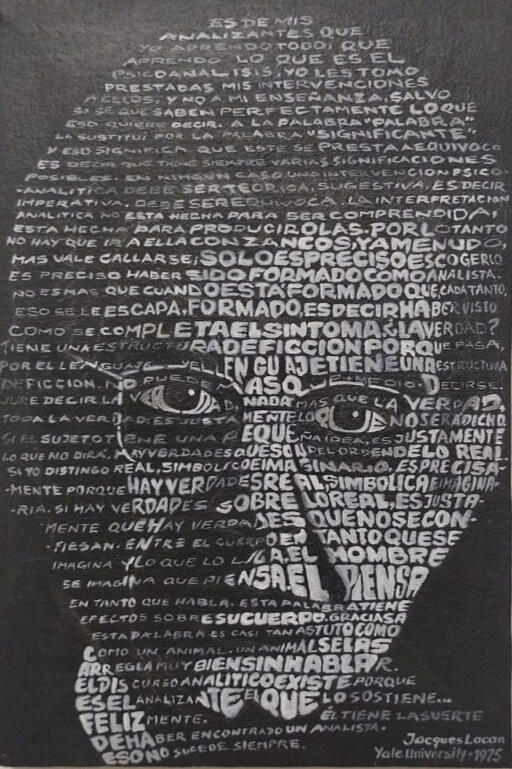 Jacques Lacan. Discurso en la universidad de Yale en 1975. Acrilico sobre tela. 20 x 30 cm