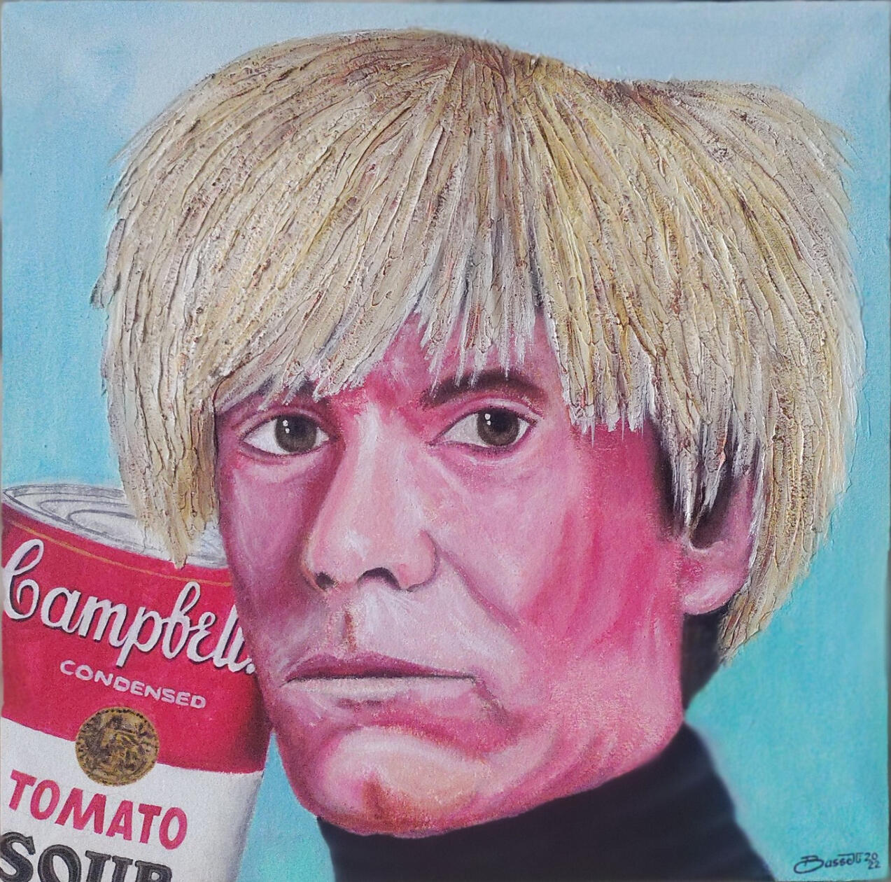 &quot;Mr. Pop&quot;. Tributo a Andy Warhol. Oleo sobre tela, yeso y enduido, y dorados Enamel. 50 x 50 cm.